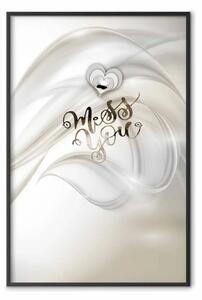 Poster: Miss You - scritte in inglese e cuore su sfondo di onda astratta