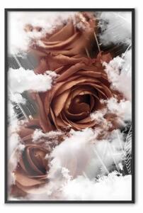 Poster: Rose tra nuvole - fiori rossi tra nuvole sopra città