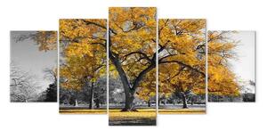 Quadro contemporaneo Autunno nel parco (5 pezzi) largo oro