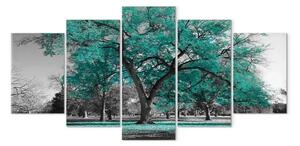 Quadro su tela Autunno nel parco (5 pezzi) largo turchese