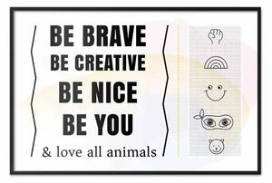 Poster: Sii te stesso - scritte nere in inglese con emoticon su bianco
