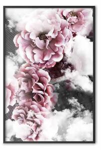 Poster: Sottigliezza - fiori rosa tra nuvole e architettura città