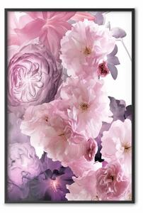 Poster: Ventaglio di fiori - fiori rosa e piante colorate su sfondo bianco