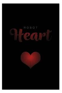 Quadro moderno Cuore robotico - simbolo rosso dell'amore con le scritte in inglese amore su uno sfondo nero in stile moderno
