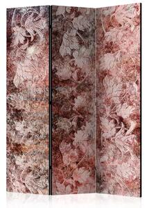 Paravento separè Bouquet corallo - texture di fiori e ornamenti su sfondo rosso