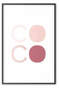 Poster: Coco rosa - scritta colorata con una lettera oscurata su sfondo bianco