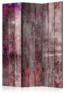 Paravento Soffio di primavera - texture di tavole di legno con decorazione viola