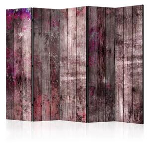 Paravento design Soffio di primavera II - tavole di legno con accento viola
