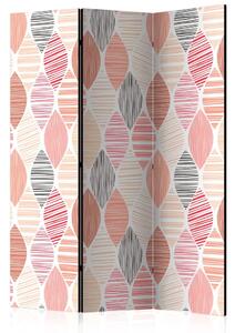 Paravento separè Foglie primaverili - figure geometriche a strisce nei colori pastello
