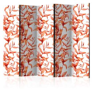 Paravento design Foglie coralline II - foglie arancioni su sfondo bianco