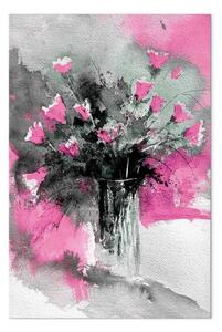 Quadro su tela Un bouquet in un vaso - tema con fiori in colore grigio e rosa