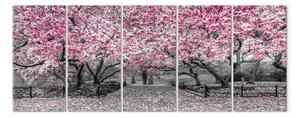 Quadro Parco di magnolie (5 pezzi) stretto rosa