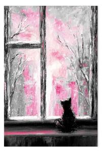 Quadro contemporaneo Gattino desideroso verticale rosa