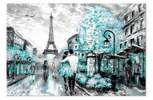 Quadro contemporaneo Rendez-vous colorato turchese largo