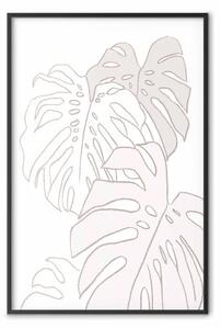 Poster: Monstera su bianco - bozzetti foglie di monstera