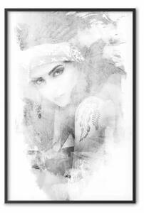 Poster: Sguardo etnico - ritratto nero di una donna indiana su sfondo bianco