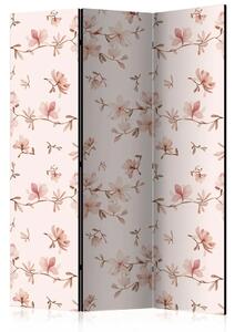 Paravento Ramoscelli di magnolia - piante rosa su sfondo rosa