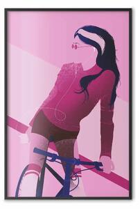 Poster: Donna in bicicletta - donna e bicicletta in motivo rosa pastello