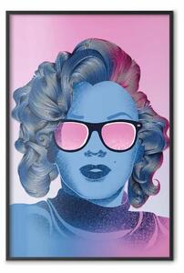Poster: Norma Jeane - ritratto donna blu e rosa con occhiali