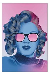 Quadro su tela Ritratto blu di Marilyn Monroe - volto su uno sfondo rosa