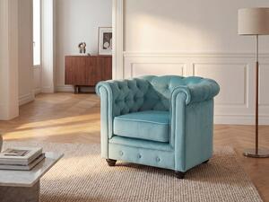 Poltrona CHESTERFIELD in velluto Azzurro pastello