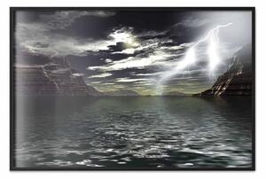 Poster: Tempesta lago - fulmini su lago con montagne