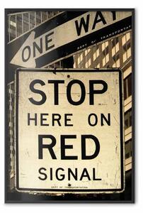 Poster: Segnaletica stradale - scritte inglese su segnali su sfondo città