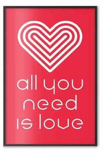 Poster: Amiamoci - cuore a strisce e scritte in inglese su sfondo rosso