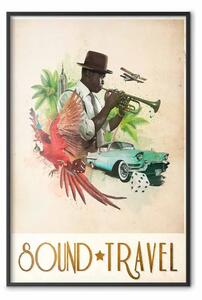Poster: Viaggio del suono: animali e musicista tropicale, scritte