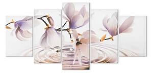 Quadro moderno Magnolie sull'acqua (5 pezzi) viola largo