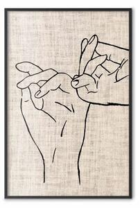 Poster: Sempre insieme - line art astratta di mani su texture tessile chiara