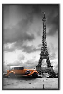 Poster: Auto arancione - veicolo con Torre Eiffel