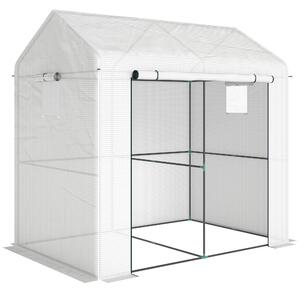 Outsunny Serra da giardino in PE, serra da balcone, telo rinforzato 135 g/m², telaio in acciaio, porta con zip, 200 x 140 x 200 cm, bianco | Aosom Italy