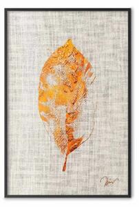 Poster: Flora dorata - foglia autunnale arancione su texture tessile grigia