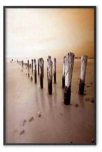 Poster: Bassa marea autunnale - paesaggio spiaggia mare sfondo tramonto