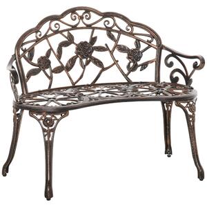Outsunny Panchina da giardino 2 posti in metallo, panchina in stile retrò, panchina da parco con motivo floreale 100 x 54 x 78 cm, Bronzo | Aosom Italy