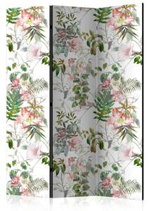 Paravento design Bellissimo giardino - motivo tropicale di fiori rosa