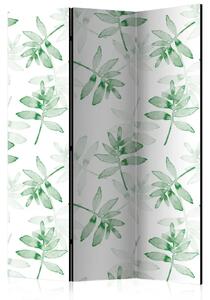 Paravento design Rami acquerellati - foglie delicate su sfondo bianco