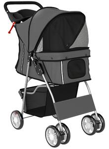 PawHut Passeggino per cani pieghevole passeggino con strisce riflettenti cestino portaoggetti cuscino per cani piccoli fino a 10 kg 77x44x102 cm Grigio scuro | Aosom Italy