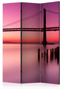 Paravento separè Sera viola - pittoresco tramonto sopra un ponte