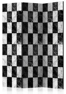 Paravento separè Scacchiera - motivo geometrico in bianco e nero su marmo