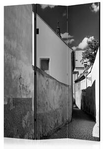 Paravento design Vicolo stretto - paesaggio urbano in bianco e nero