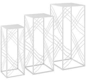 Outsunny Set da 3 portavaso, altezza 50/60/70 cm, portafiori impilabile in metallo, Bianco | Aosom Italy