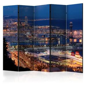 Paravento design Barcellona illuminata II - panorama cittadino dall'alto