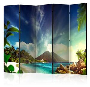 Paravento design Vulcano dormiente II - spiaggia e mare nei tropici
