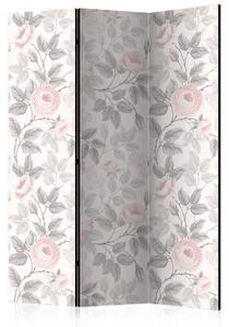 Paravento Rose acquerellate - fiori rosa e foglie su sfondo chiaro