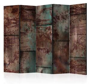 Paravento design Lamiera scura II - metallo retrò bronzo/turchese