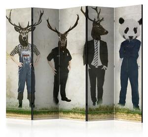 Paravento design Uomo o animale II - figure umane con teste di animali