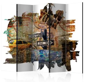 Paravento separè Collage di New York II - collage di segnaletica e auto