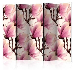 Paravento design Magnolie in fiore II - fiori rosa su sfondo chiaro